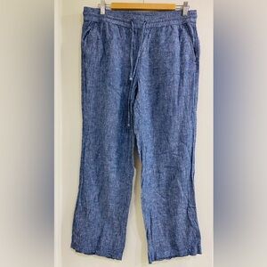 Ann Taylor Factory Blue Linen Elastic Waist Drawstring Pants Medium